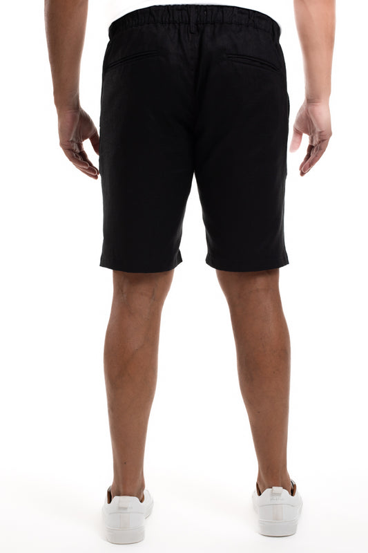 Bermuda Linho Bolso Faca Cós Elástico - Preto