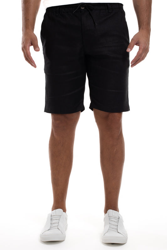 Bermuda Linho Bolso Faca Cós Elástico - Preto