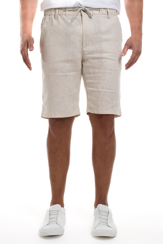 Bermuda Linho Bolso Faca Cós Elástico - Bege