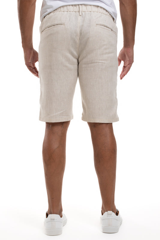 Bermuda Linho Bolso Faca Cós Elástico - Bege