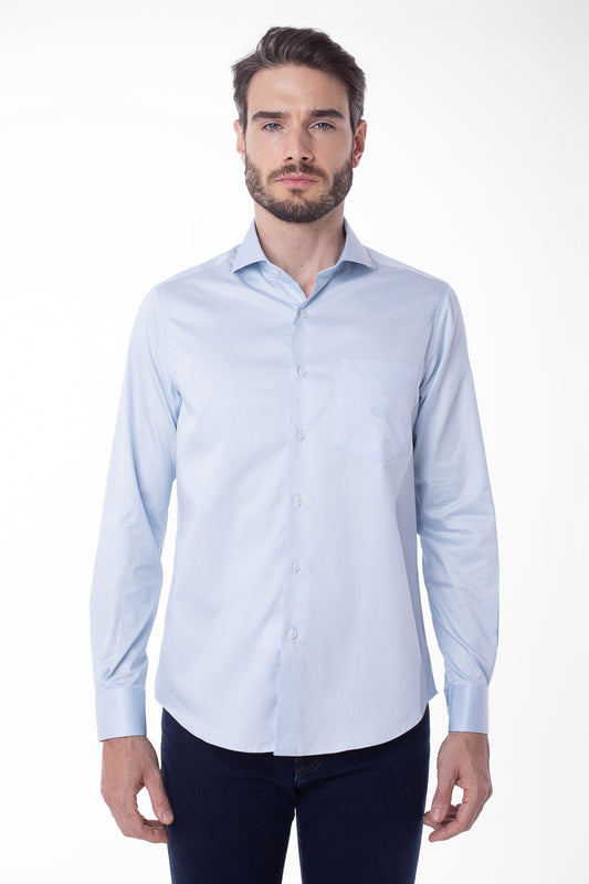 Camisa Manga Longa Cetim Lisa - Azul Claro