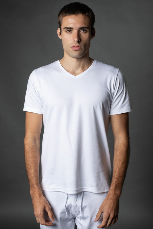 Camiseta Manga Curta Slim Pima Gola v - Branco