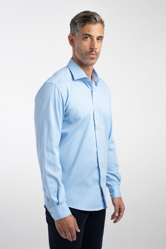 Camisa Manga Longa Social Maquinetada Slim - Azul