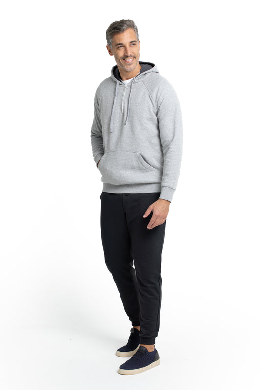 Blusão De Moletom 1/2 Ziper Bolso Canguru - Mescla Cinza