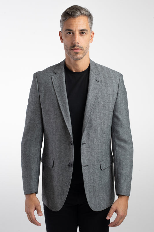 Paletó 2 Botões Maquinetado Lã Premium 1/2 Forro - Cinza Claro