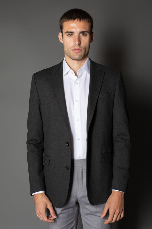 Paletó Slim de Malha Liso Sem Forro Bolso Embutido - Chumbo