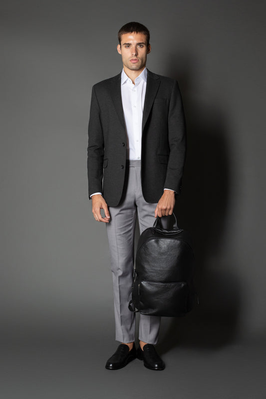 Paletó Slim de Malha Liso Sem Forro Bolso Embutido - Chumbo