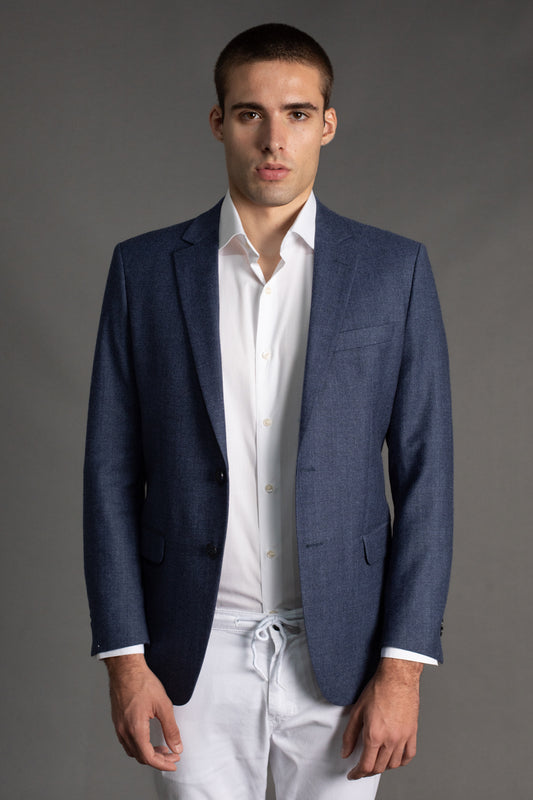 Paletó Linho Sem Forro Slim Bolso Embutido - Azul.