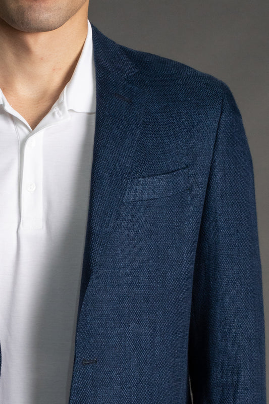 Paletó Linho Sem Forro Slim Bolso Embutido - Azul Escuro