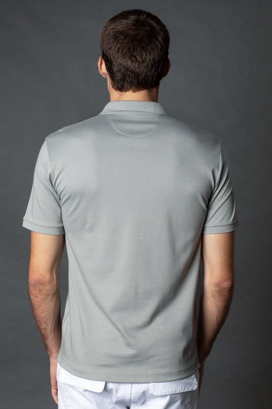 Polo Manga Curta Slim Pima 3 Botões - Cinza Claro