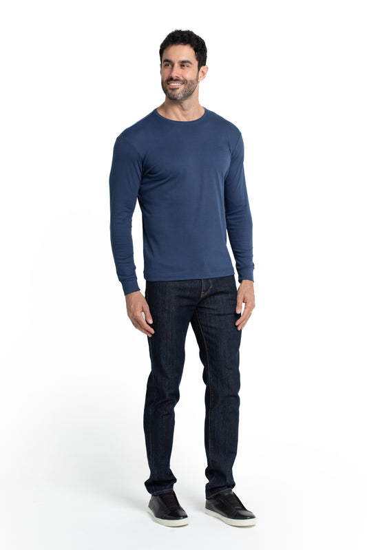 Camiseta Manga Longa Malha Algodão - Marinho