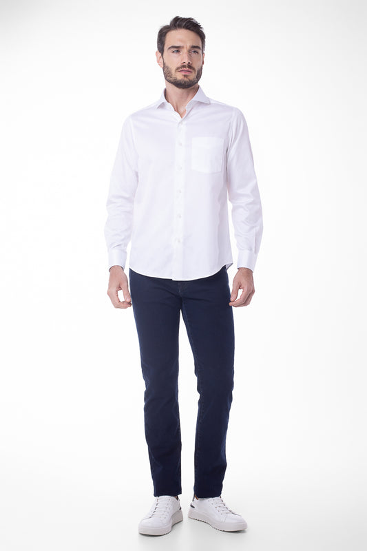 Camisa Manga Longa Cetim Lisa - Branco