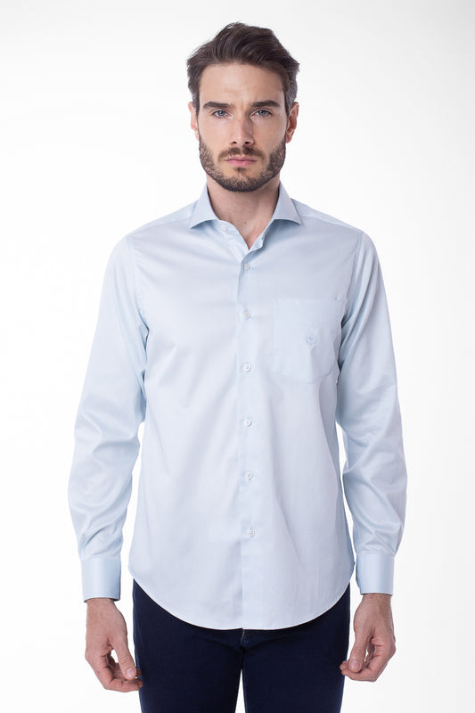 Camisa Manga Longa Cetim Lisa - Azul Bebe