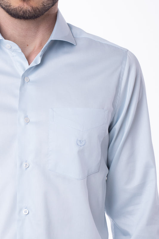 Camisa Manga Longa Cetim Lisa - Azul Bebe