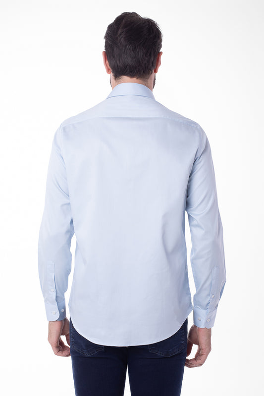 Camisa Manga Longa Cetim Lisa - Azul Claro