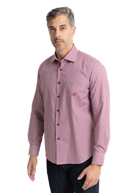 Camisa Xadrez Colarinho Italiano Easy Iron - Vermelho