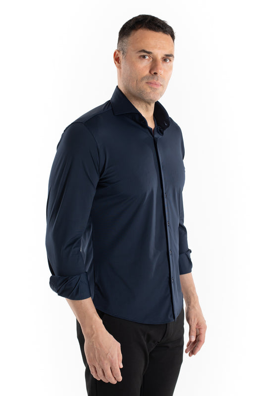 Camisa Manga Longa Slim Malha Poliamida - Marinho Noite