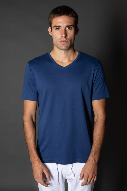 Camiseta Manga Curta Slim Pima Gola v Logo - Carbono