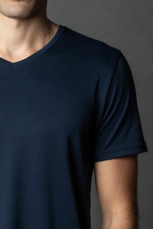 Camiseta Manga Curta Slim Pima Gola v - Marinho