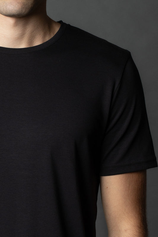 Camiseta Manga Curta Básica Slim Gola Redonda Pima - Preto