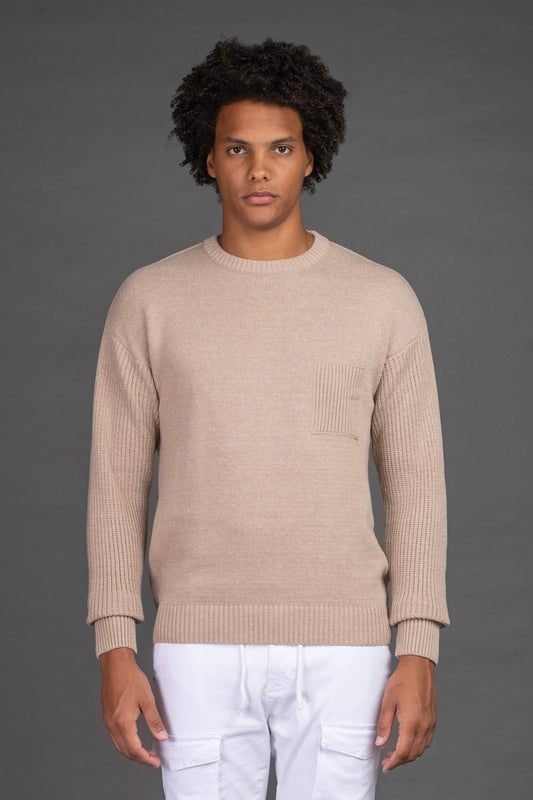 Malha Slim Canelada Com Bolsos - Bege Claro