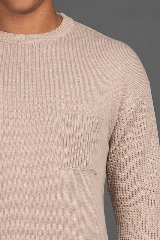 Malha Slim Canelada Com Bolsos - Bege Claro