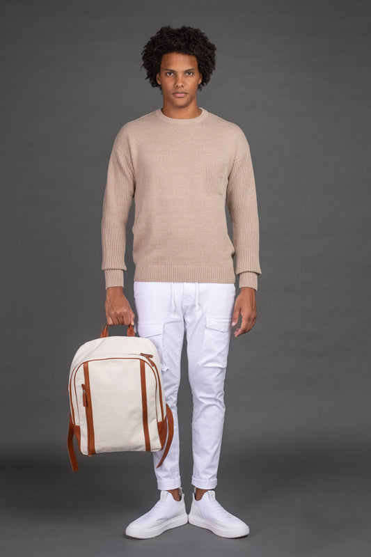 Malha Slim Canelada Com Bolsos - Bege Claro