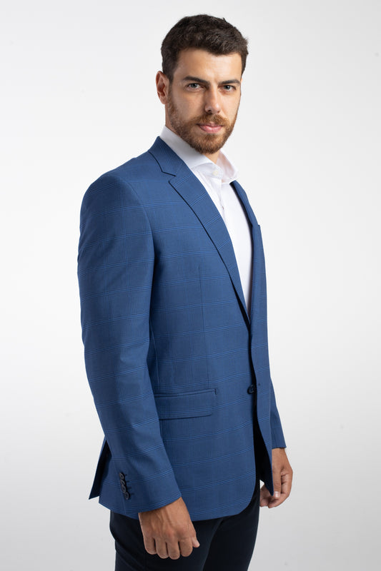 Paletó 2 Botões Slim Xadrez New Portland - Azul.
