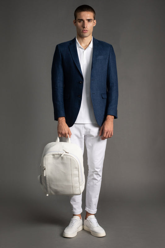 Paletó Linho Sem Forro Slim Bolso Embutido - Azul Escuro