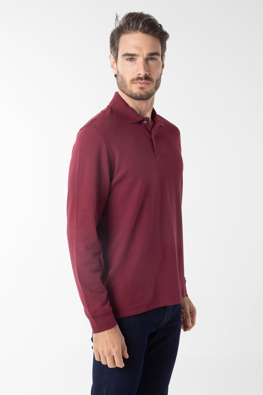 Polo Manga Longa Lisa com Stretch - Vinho
