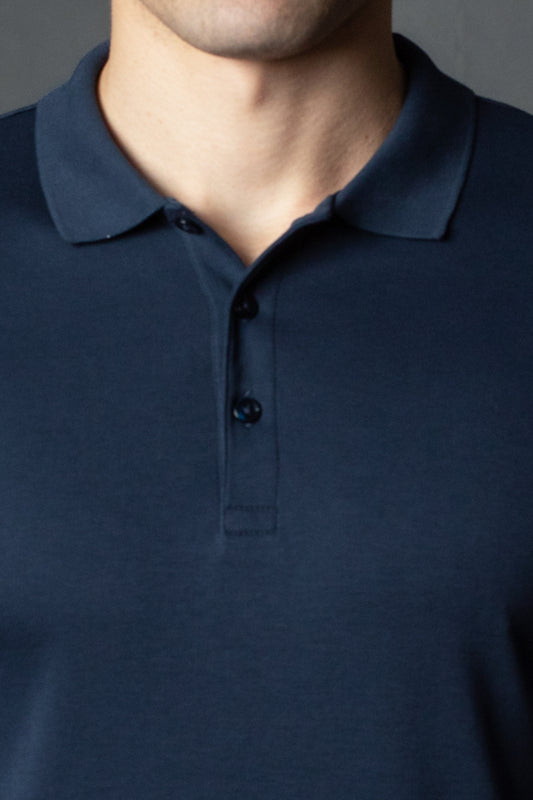 Polo Manga Longa Slim 3 Botoes Pima - Marinho