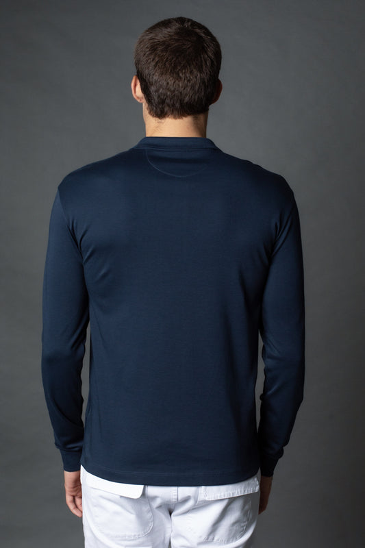 Polo Manga Longa Slim 3 Botoes Pima - Marinho