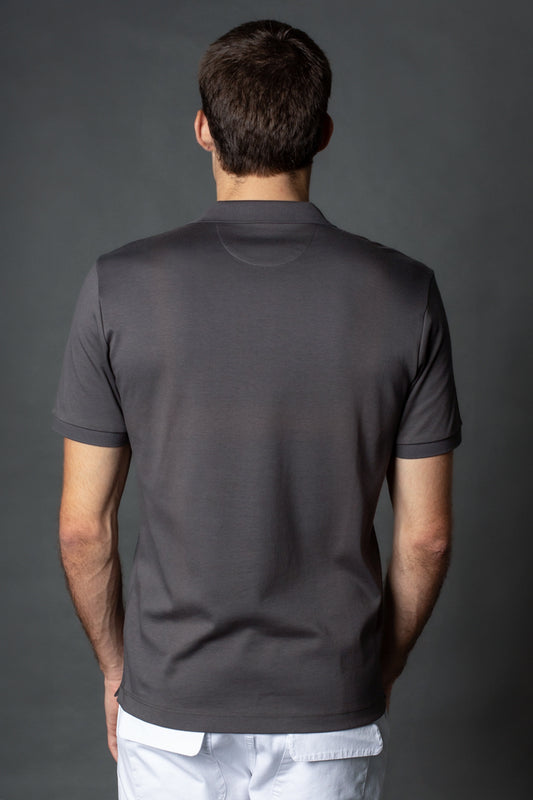 Polo Manga Curta Slim Pima 3 Botões - Grafite