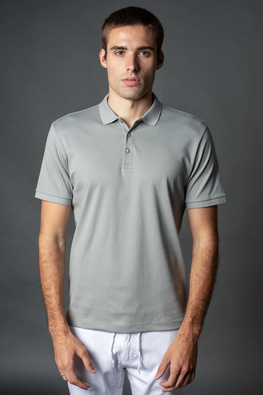 Polo Manga Curta Slim Pima 3 Botões - Cinza Claro