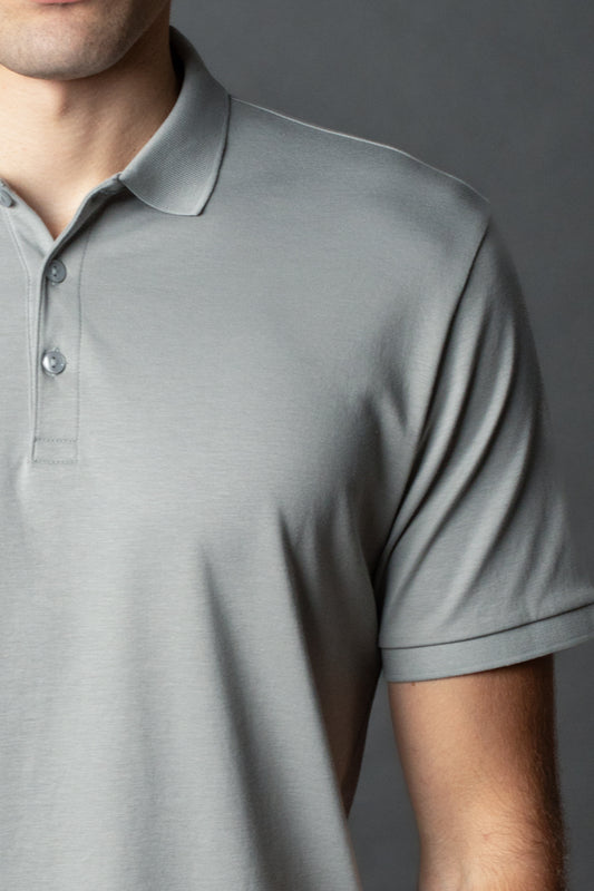 Polo Manga Curta Slim Pima 3 Botões - Cinza Claro