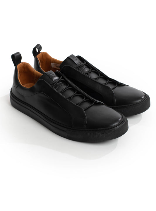 Tênis Couro Com Elástico - Preto