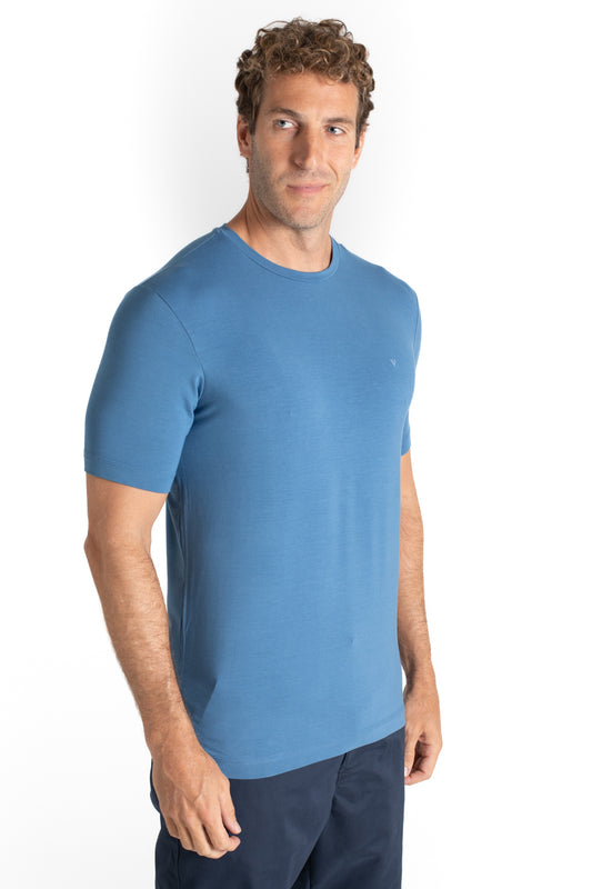 Camiseta Pima Careca Lisa - Azul Medio