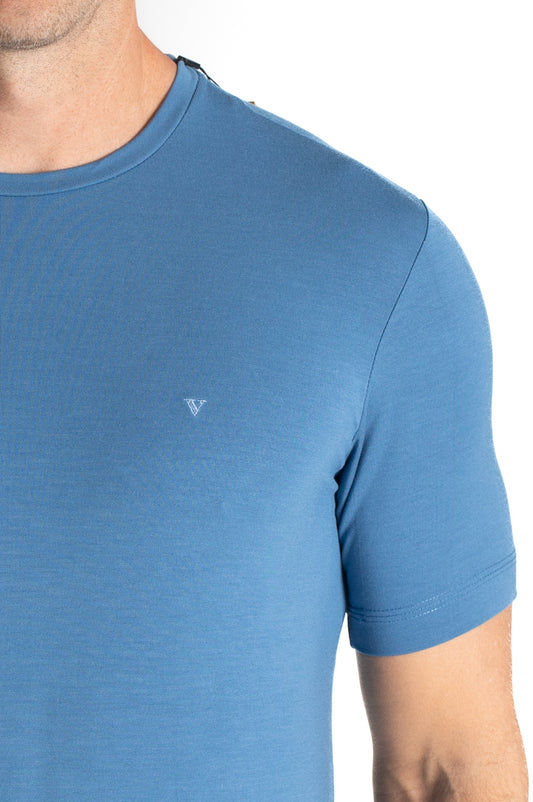 Camiseta Pima Careca Lisa - Azul Medio