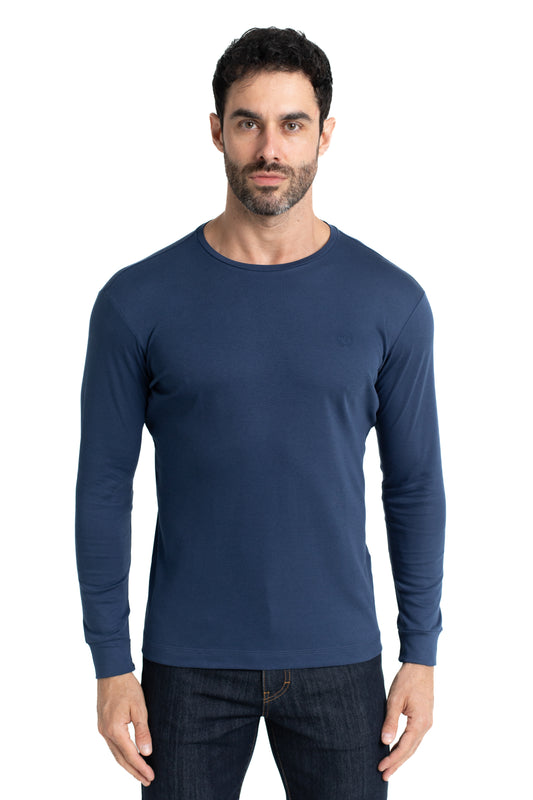 Camiseta Manga Longa Malha Algodão - Marinho