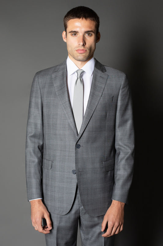 Terno Slim Meio Forro Xadrez Super 110 - Cinza Medio